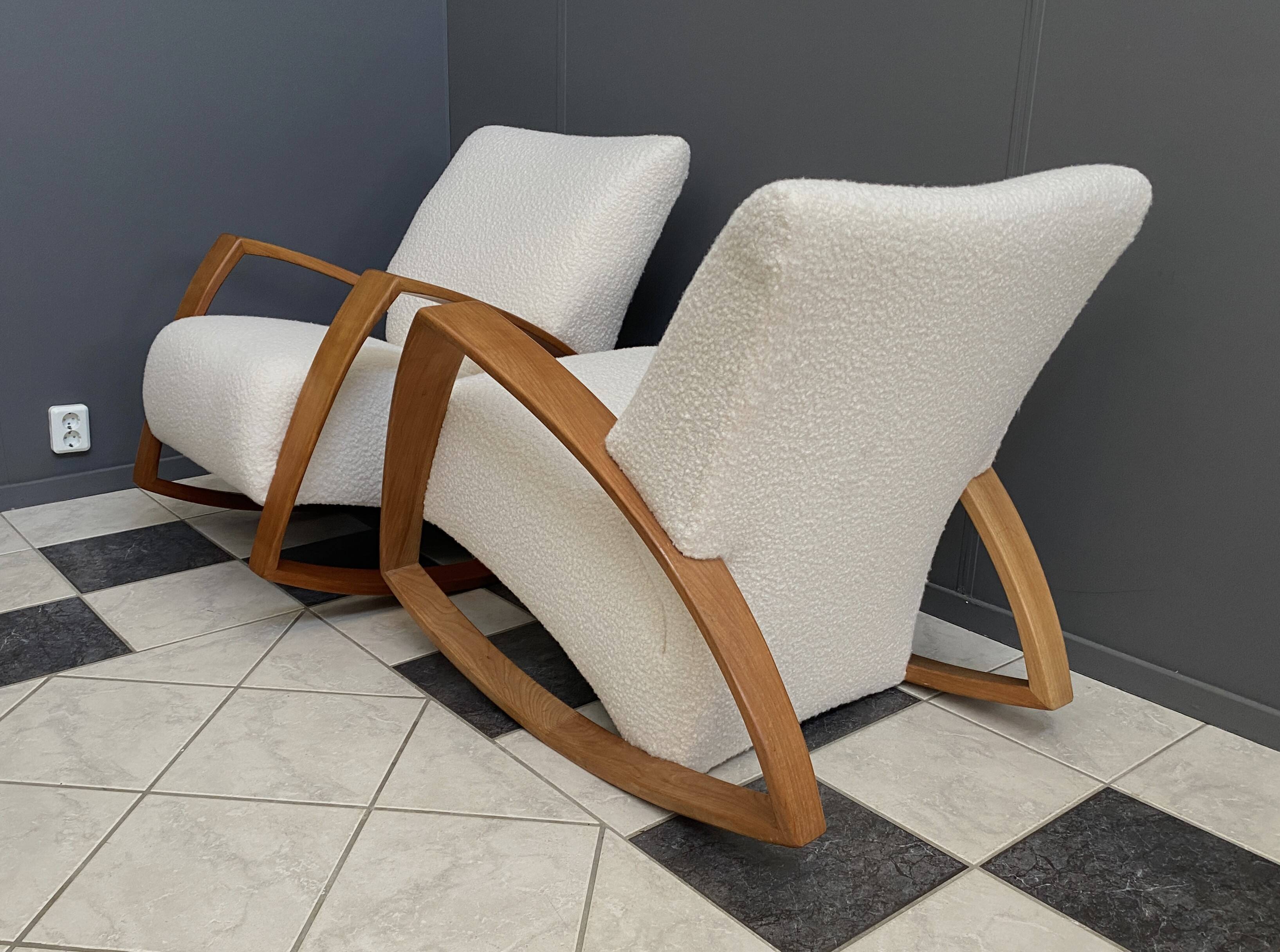 Pair of large rocking chairs reupholstered in White Boucle