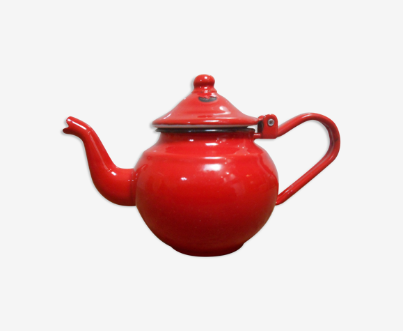 Théière vintage tôle émaillé rouge