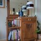 Art Deco wooden furniture with a swivelling mirror and marble top.