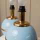 Set of 2 Light-Blue Ceramic Table Lamps with Gold Trim Italy 1980s Hollywood Regency Style