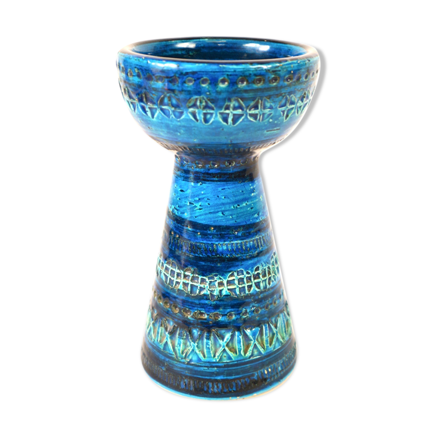 Blue vase candlestick Bitossi, aldo Londi design