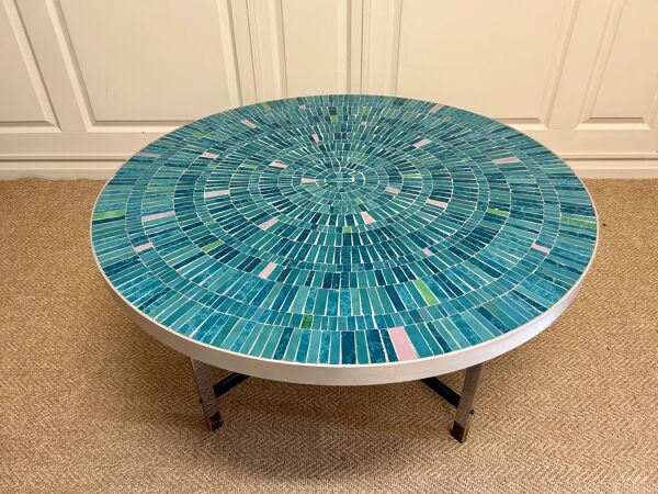 Table basse en mosaïque turquoise par Berthold Müller-Oerlinghausen, Allemagne, années 1960.