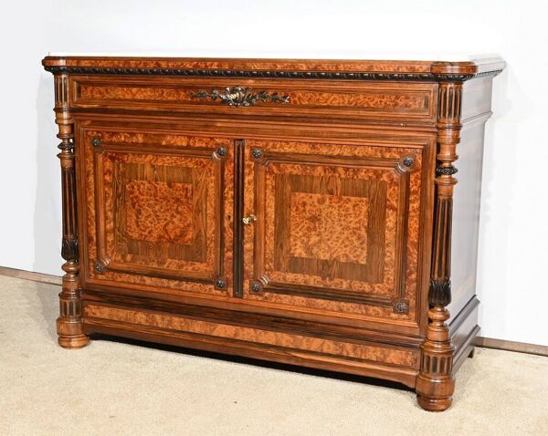 Buffet, commode en loupe d’amboine et palissandre, style Louis XVI – 2ème partie du XIXème