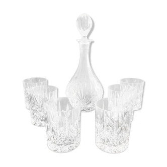 Crystal decanter and its six glasses