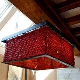Important Red Glass Bead Chandelier, Murano, Brutalism, c. 1970