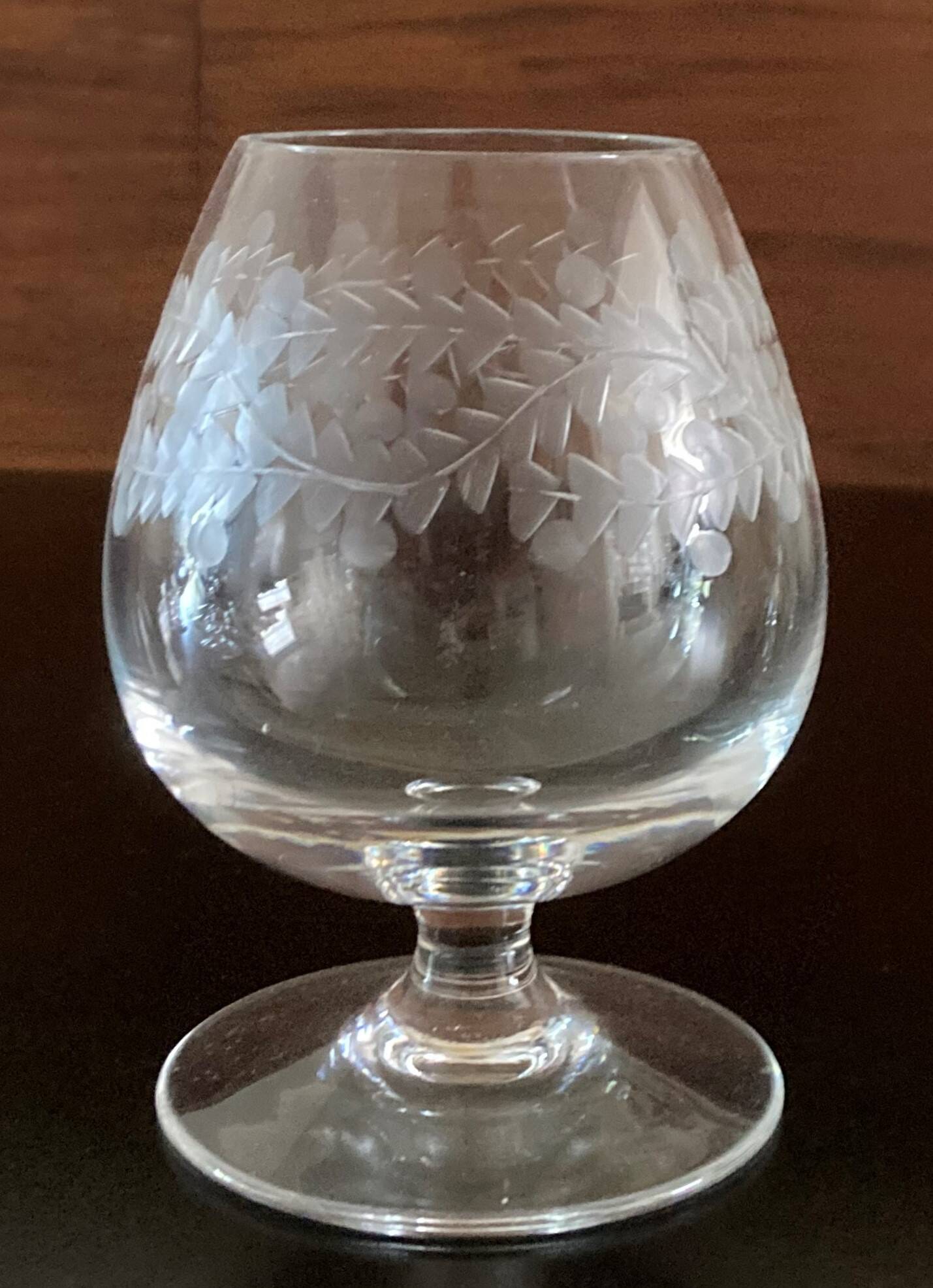 Set of 4 blown and cut crystal cognac glasses