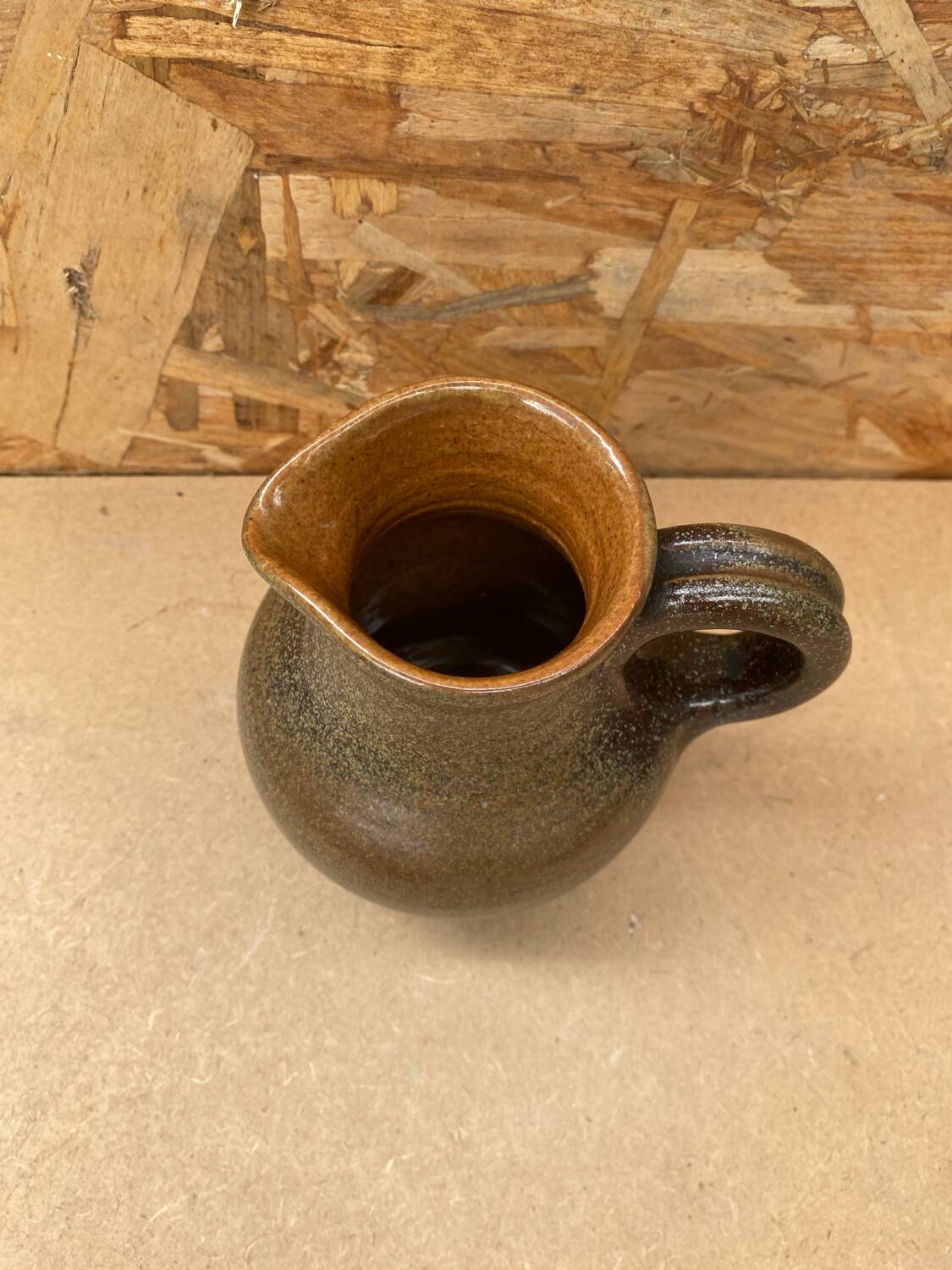 Old fontgombault pitcher vintage brown stoneware
