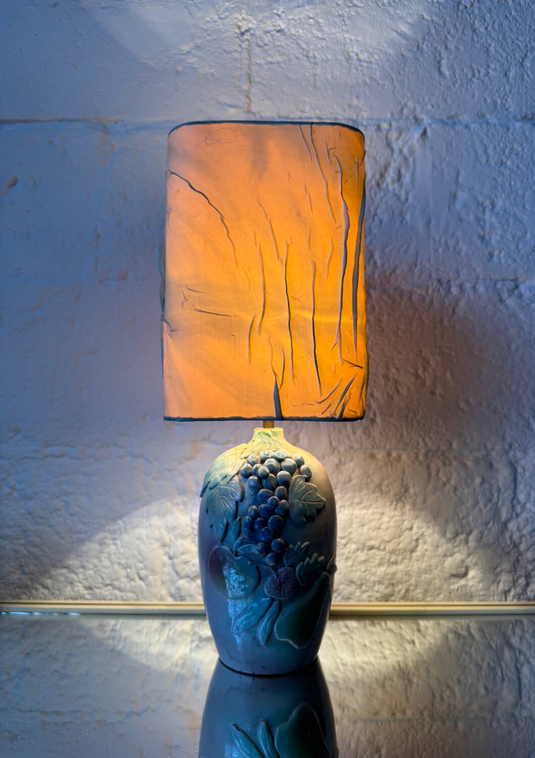 Handmade majolica lamp with fruit design, 1970s