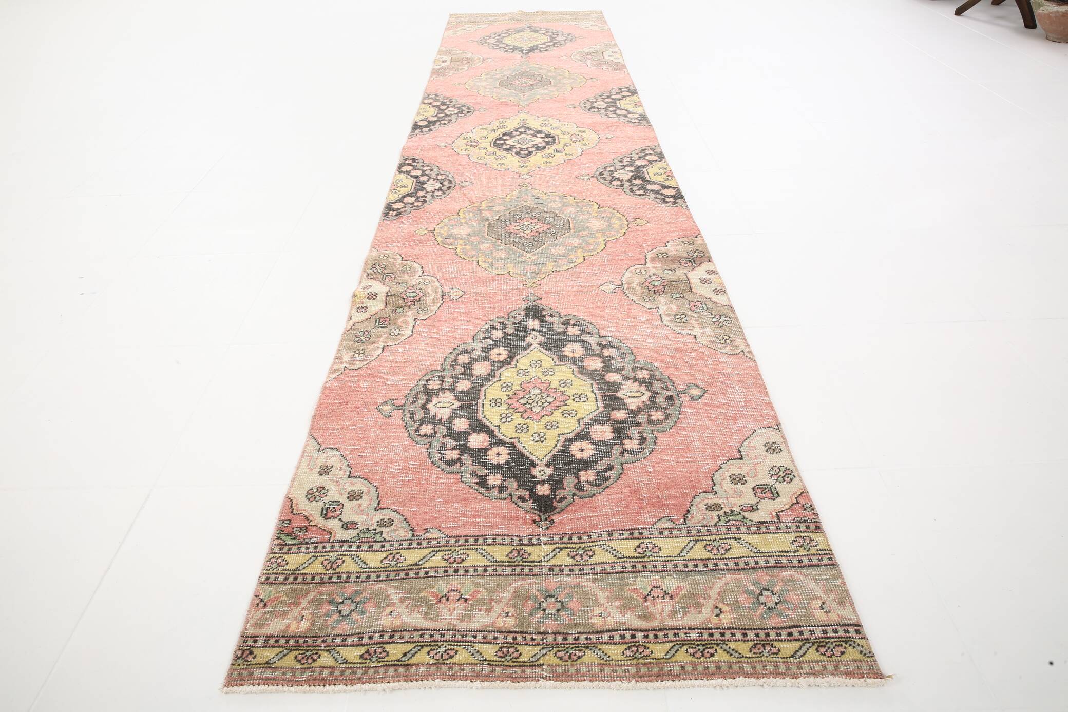 3x12 Soft Pastel Pink Turkish Runner Rug, 85x383Cm SK 5659