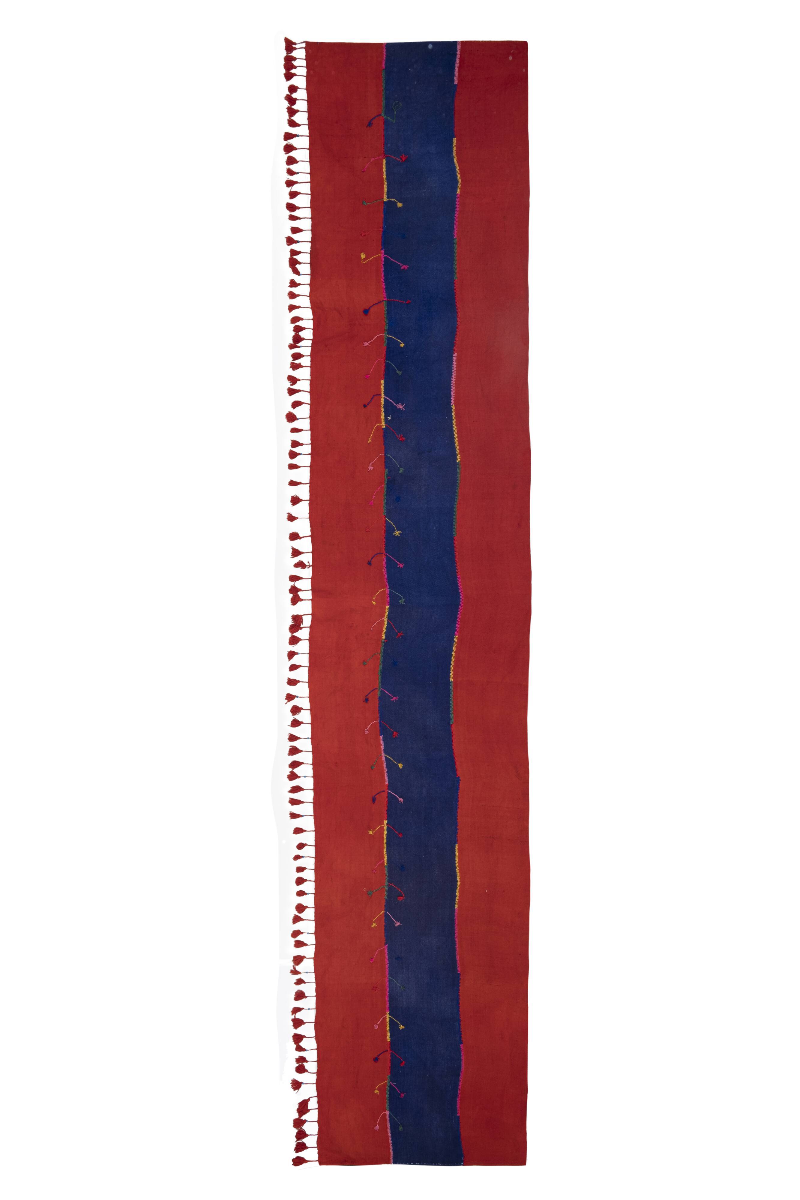 Minimalist Kilim, Red an Blue Perde from Eastern Anatolia, Turkey 3'4'' x 17'7''