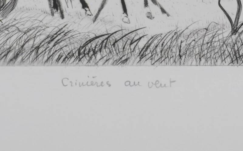 Camille combe: manes in the wind, original signed engraving