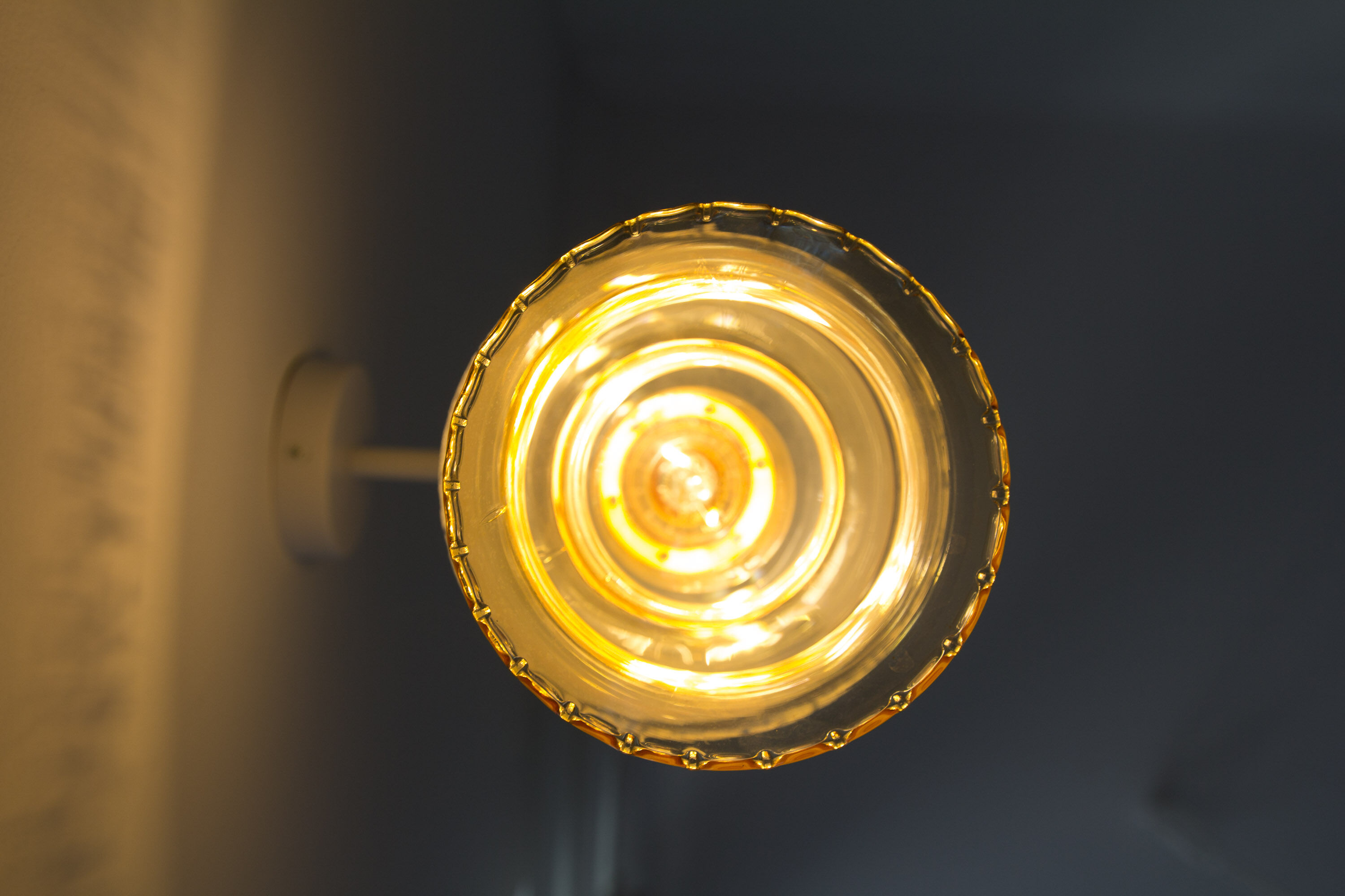 Pair of Yugochic wall vintage lamps upcycled from mid-century glass lampshades