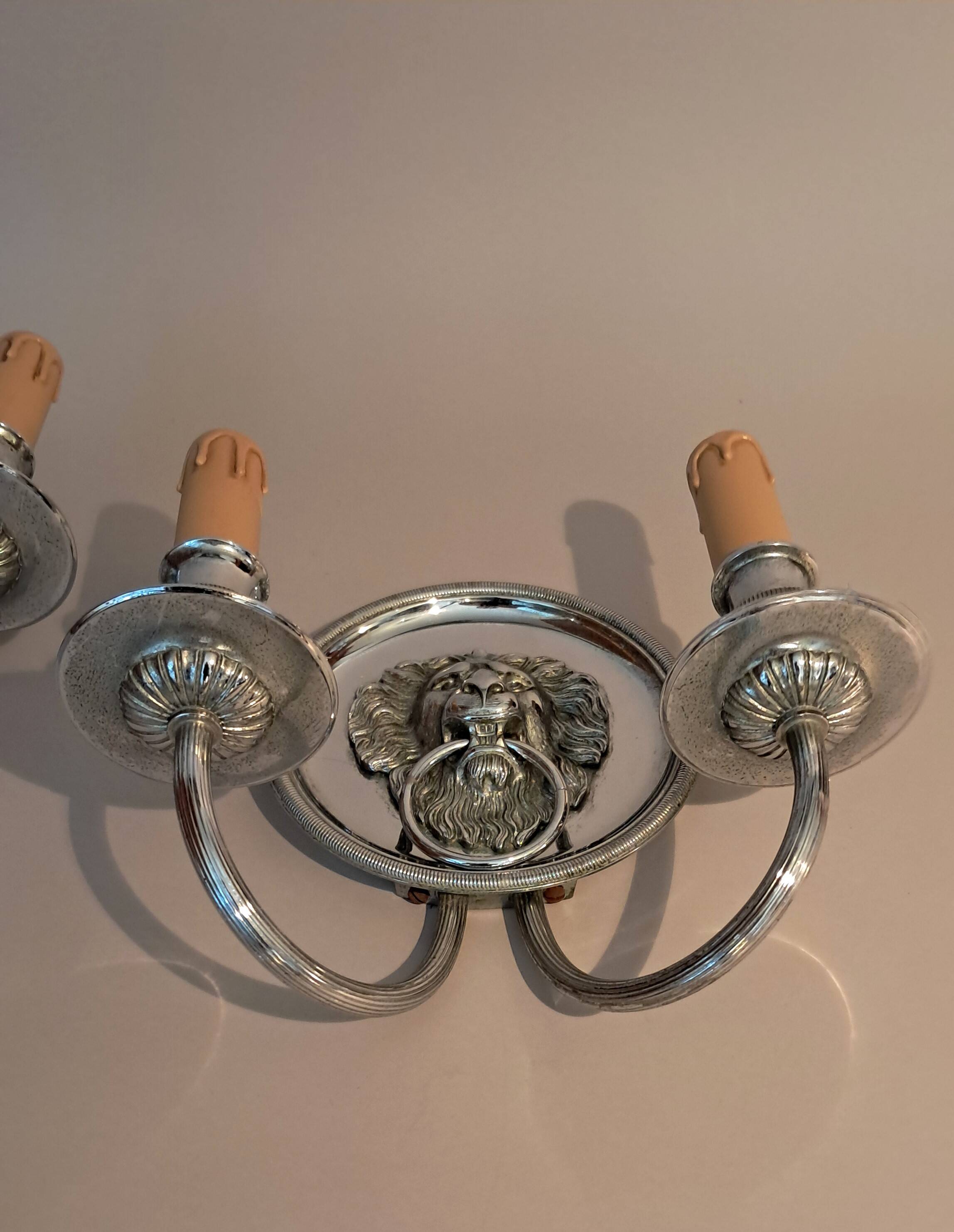 Pair of two-armed silver-plated bronze wall lights from Maison Charles, 1960.