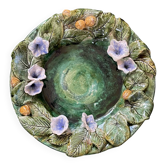 Old Hollow Round Plate in Majolica Barbotine Decorated with Bindweed and Nuts