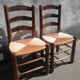 Paire de chaises brutaliste paillées et bois