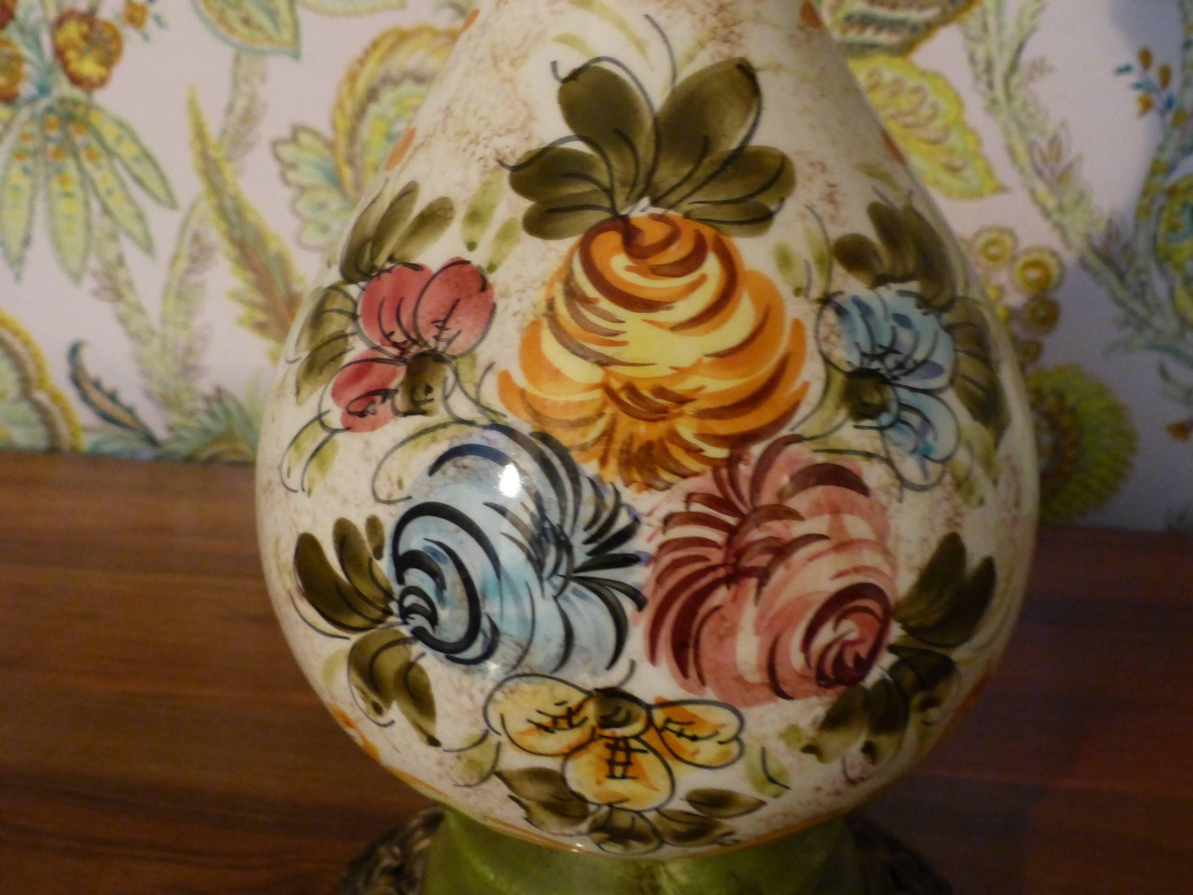 Painted ceramic lamp & lampshade glass lace