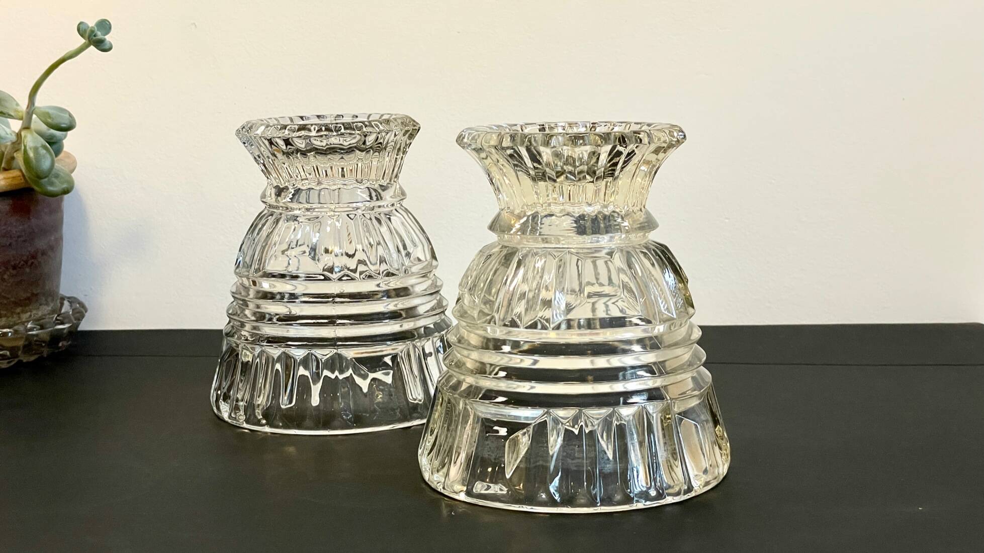 Paire vases géométriques semi-cristal vintage