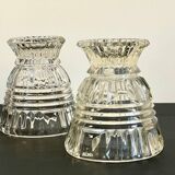 Pair of vintage geometric semi-crystal vases