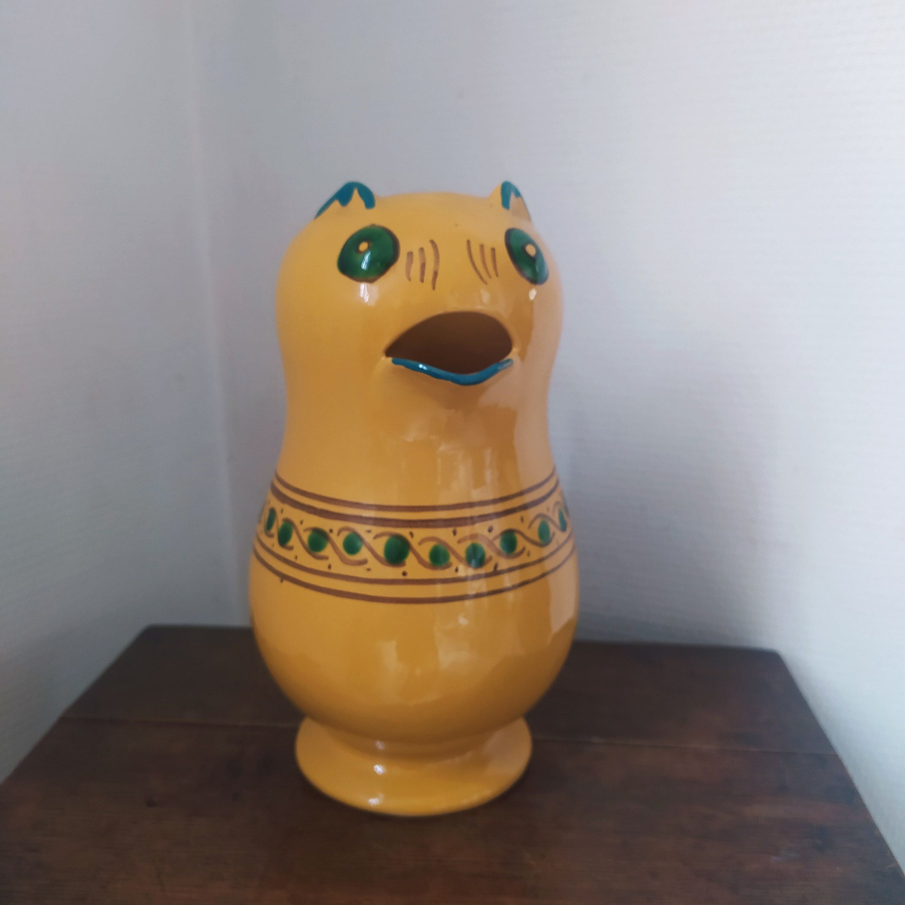Provencal ceramic pitcher cat-shaped