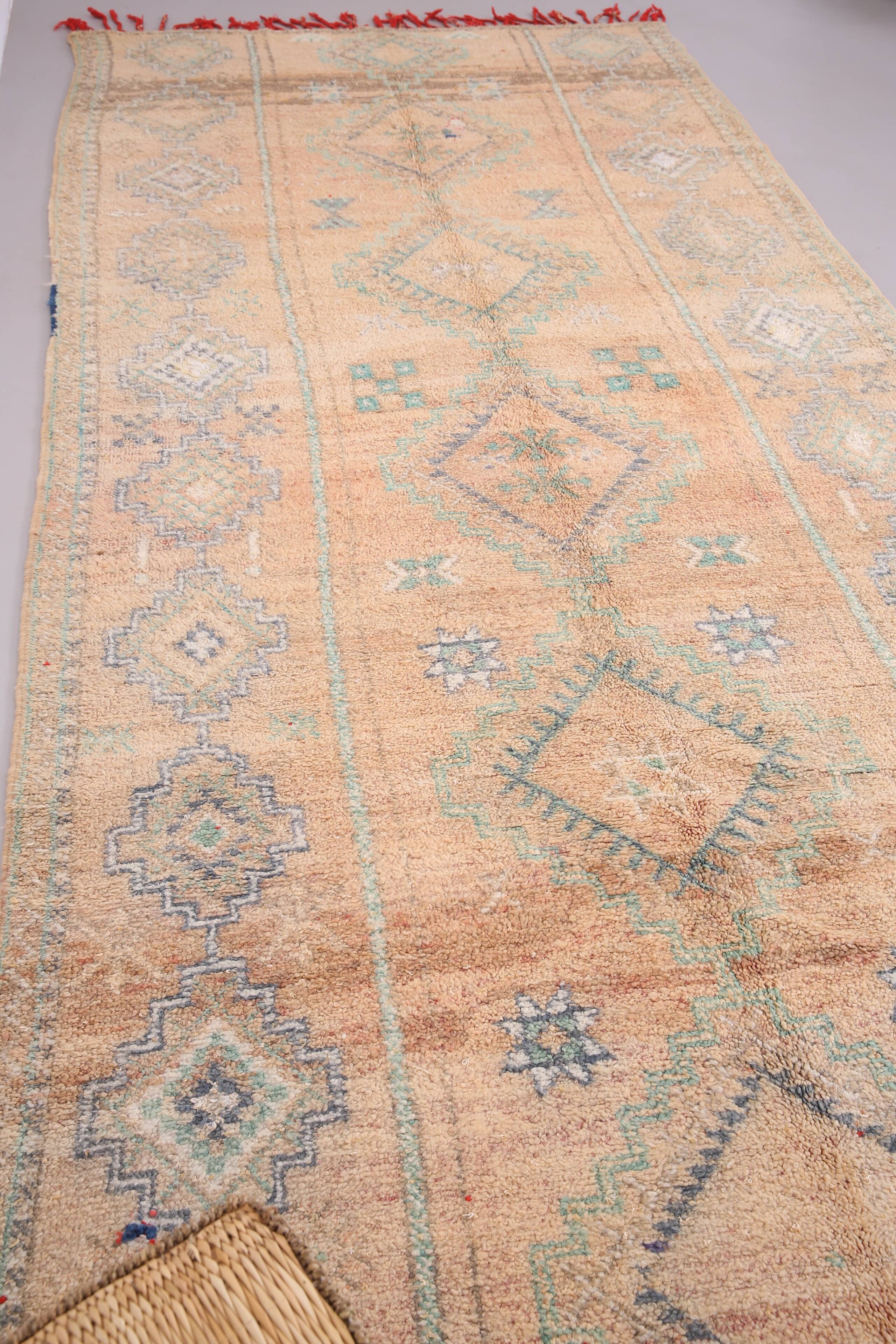 Grand tapis marocain couleur pêche 180 x 414 cm - Tapis marocain vintage - Tapis berbère