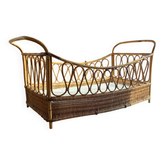 Vintage rattan baby bed – 1970s