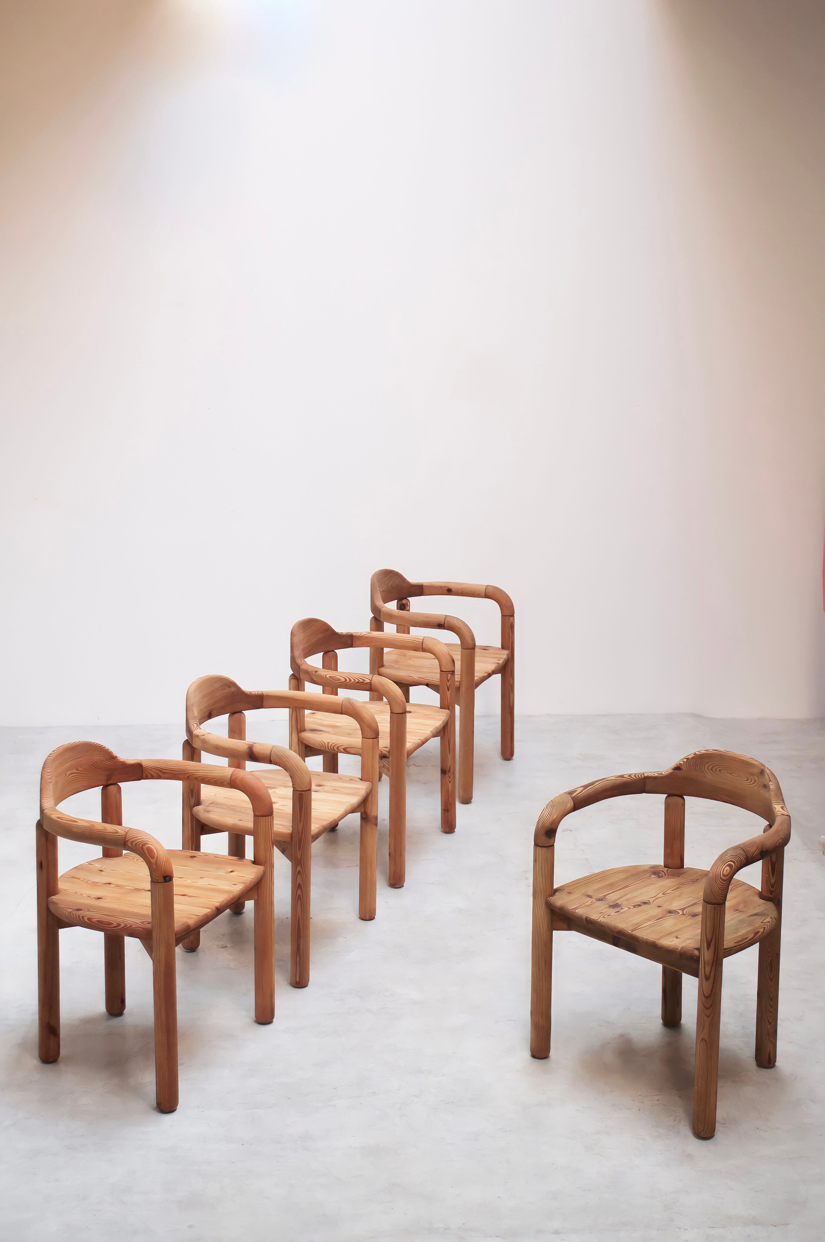 Series of 5 Scandinavian pine chairs