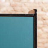 Vintage low sideboard restyled in blue with 2 swing doors and wooden base