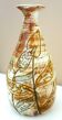 Glazed ceramic drop vase, signed Michel Argans, leaf decoration