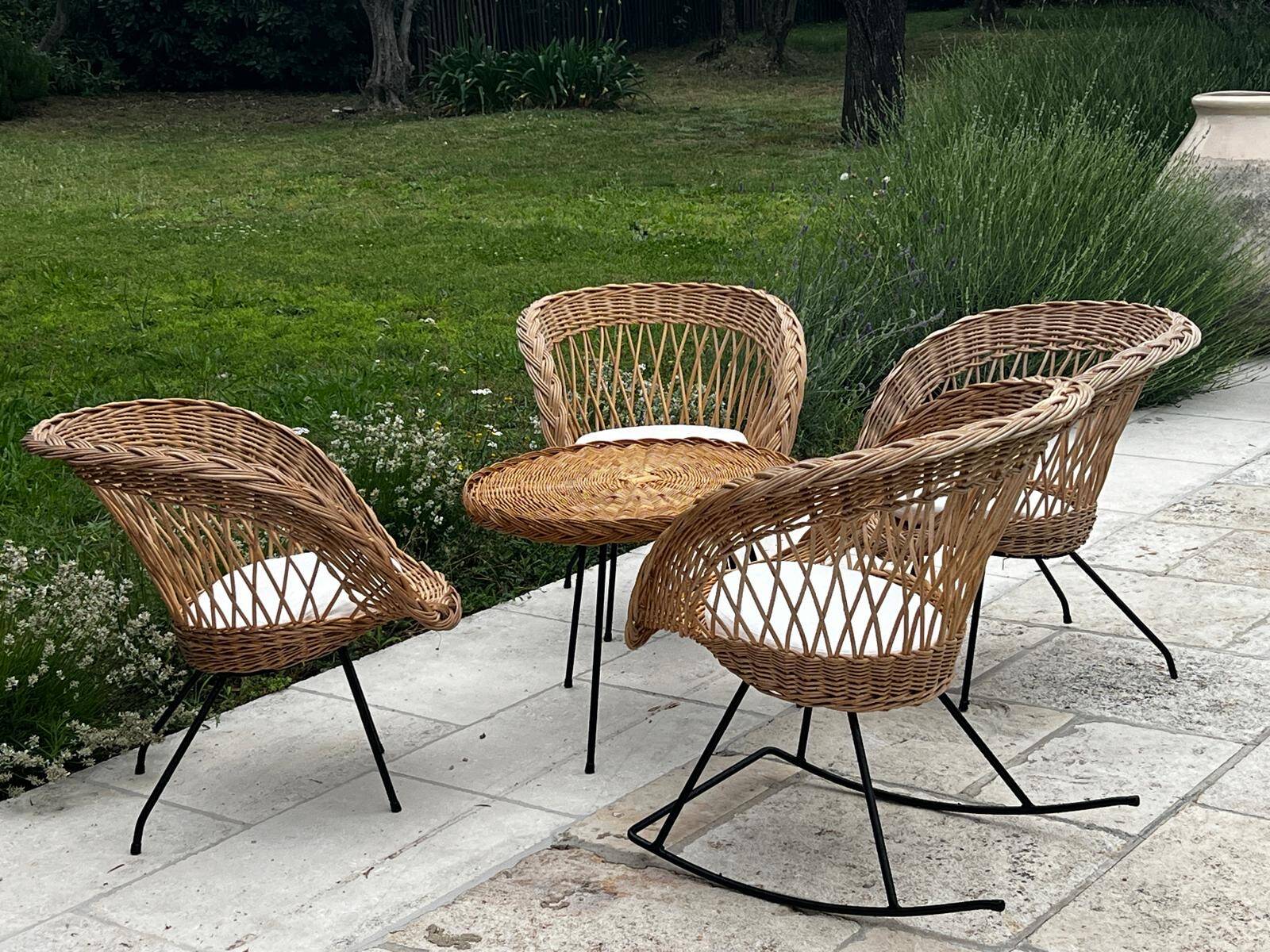 Ensemble de jardin en rotin vintage 1960