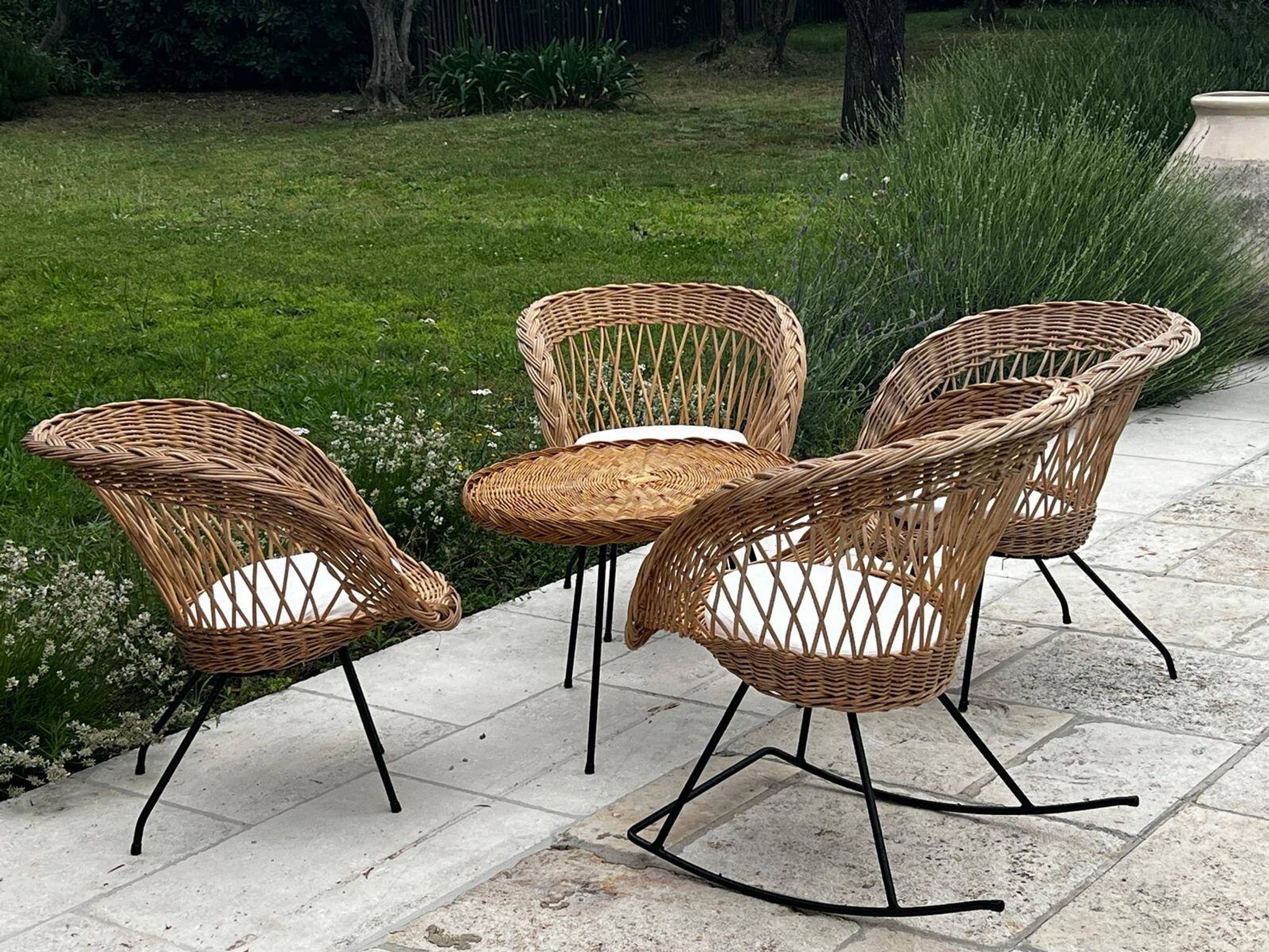 Ensemble de jardin en rotin vintage 1960