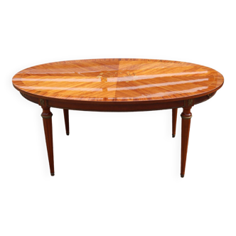 French Vintage Rosewood Marqueterie High Gloss Dining Table-Louis XVI Style-70s
