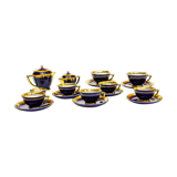 Coffee service Kréma Lafitte Asnières porcelain gold blue ⋆ Brocante Chic