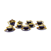 Coffee service Kréma Lafitte Asnières porcelain gold blue ⋆ Brocante Chic