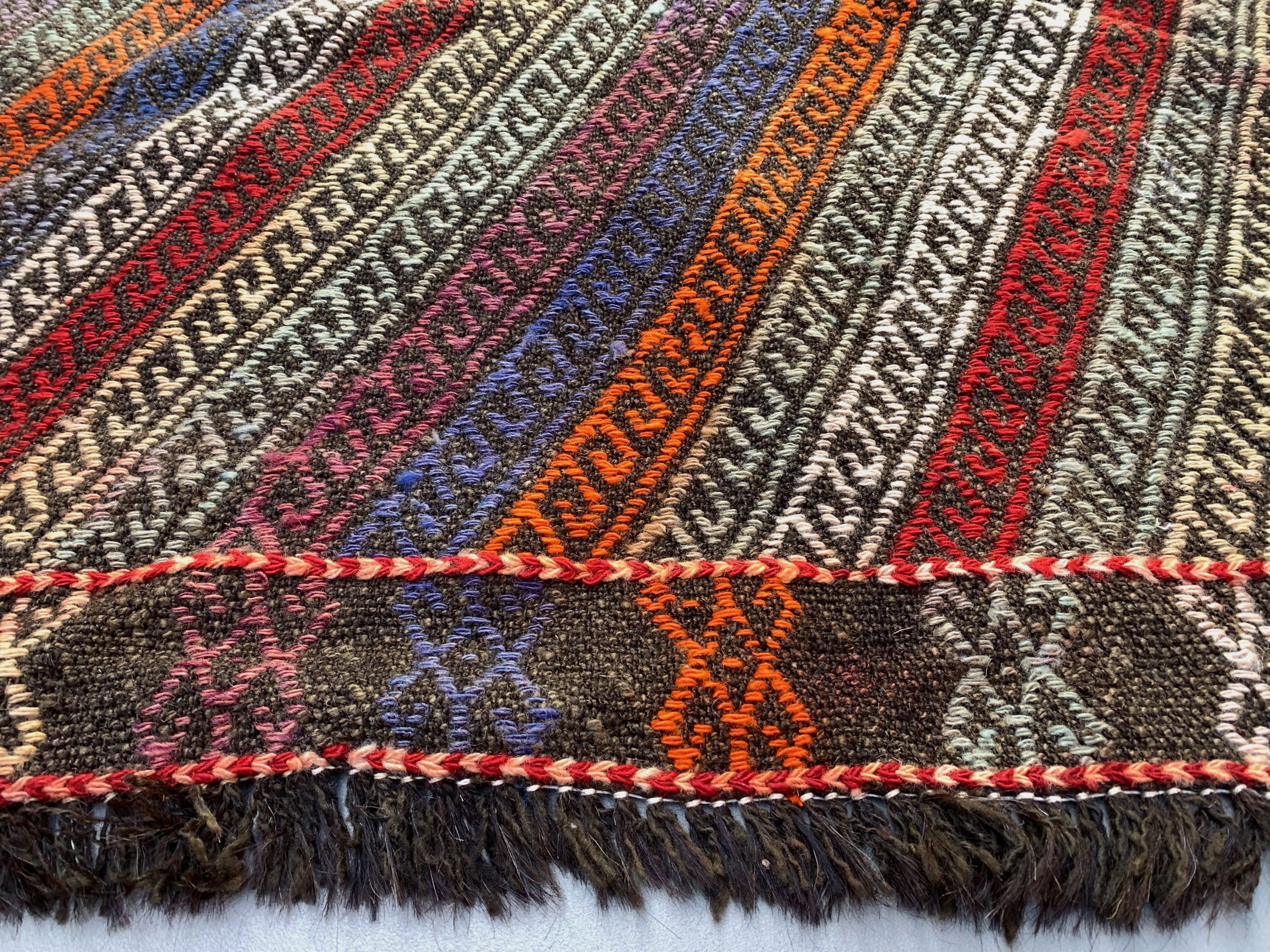 Large Vintage Turkish Kilim Rug 180x162 cm Wool Kelim, Square