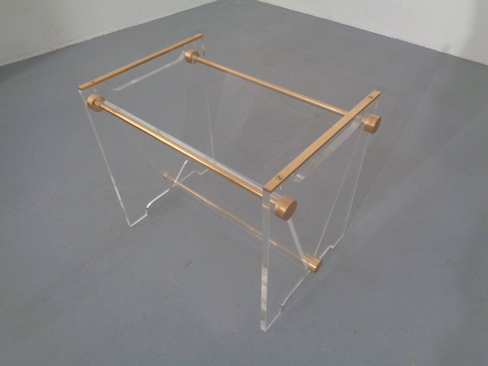 Italian acrylic glass and brass magazine rack, 1970s