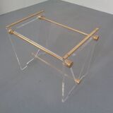 Italian acrylic glass and brass magazine rack, 1970s