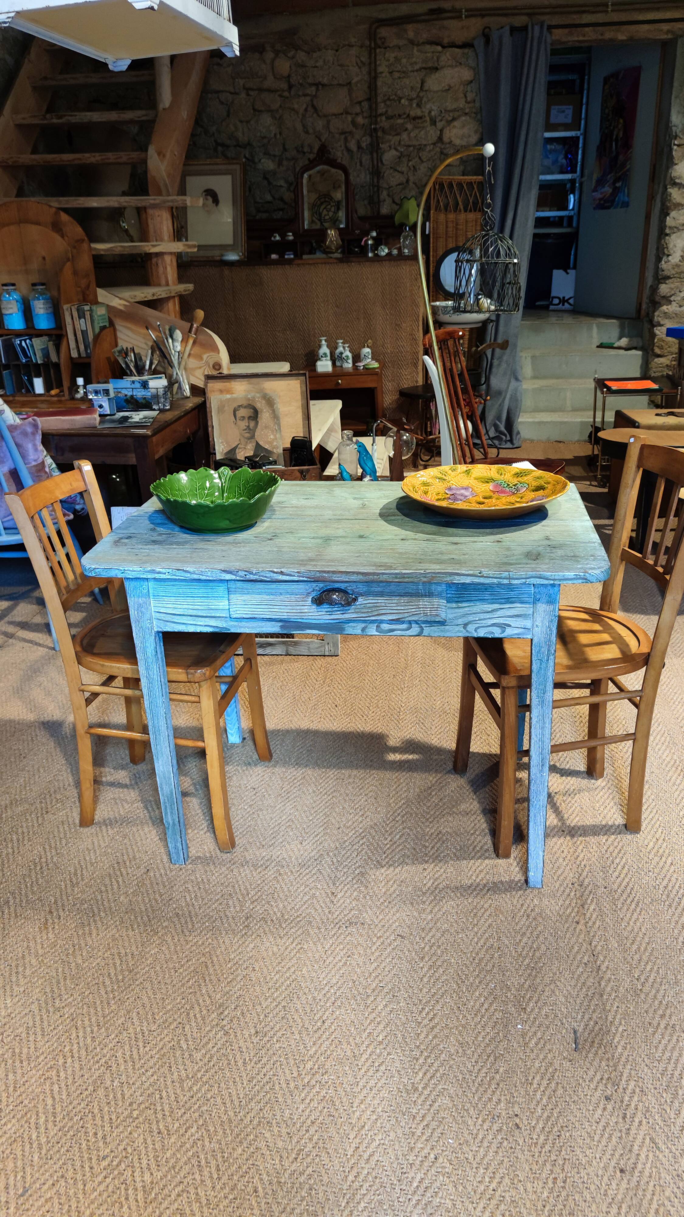 Farmhouse table green patina