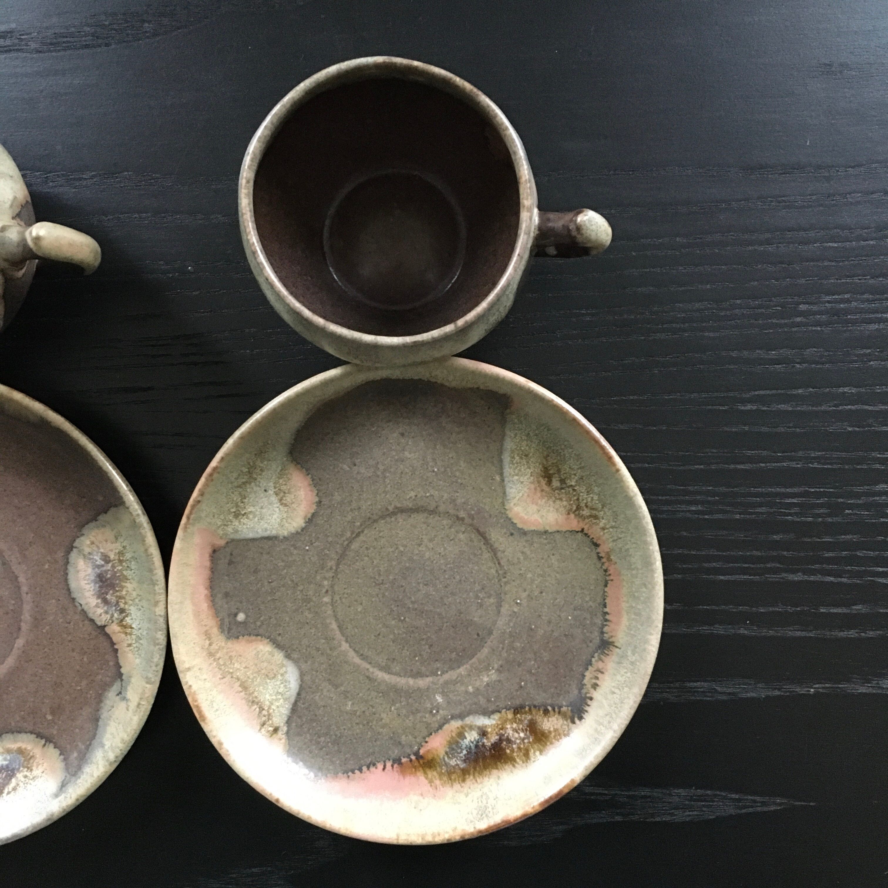 Set of 2 flamed brown stoneware cups