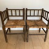 Turned wood corner armchairs