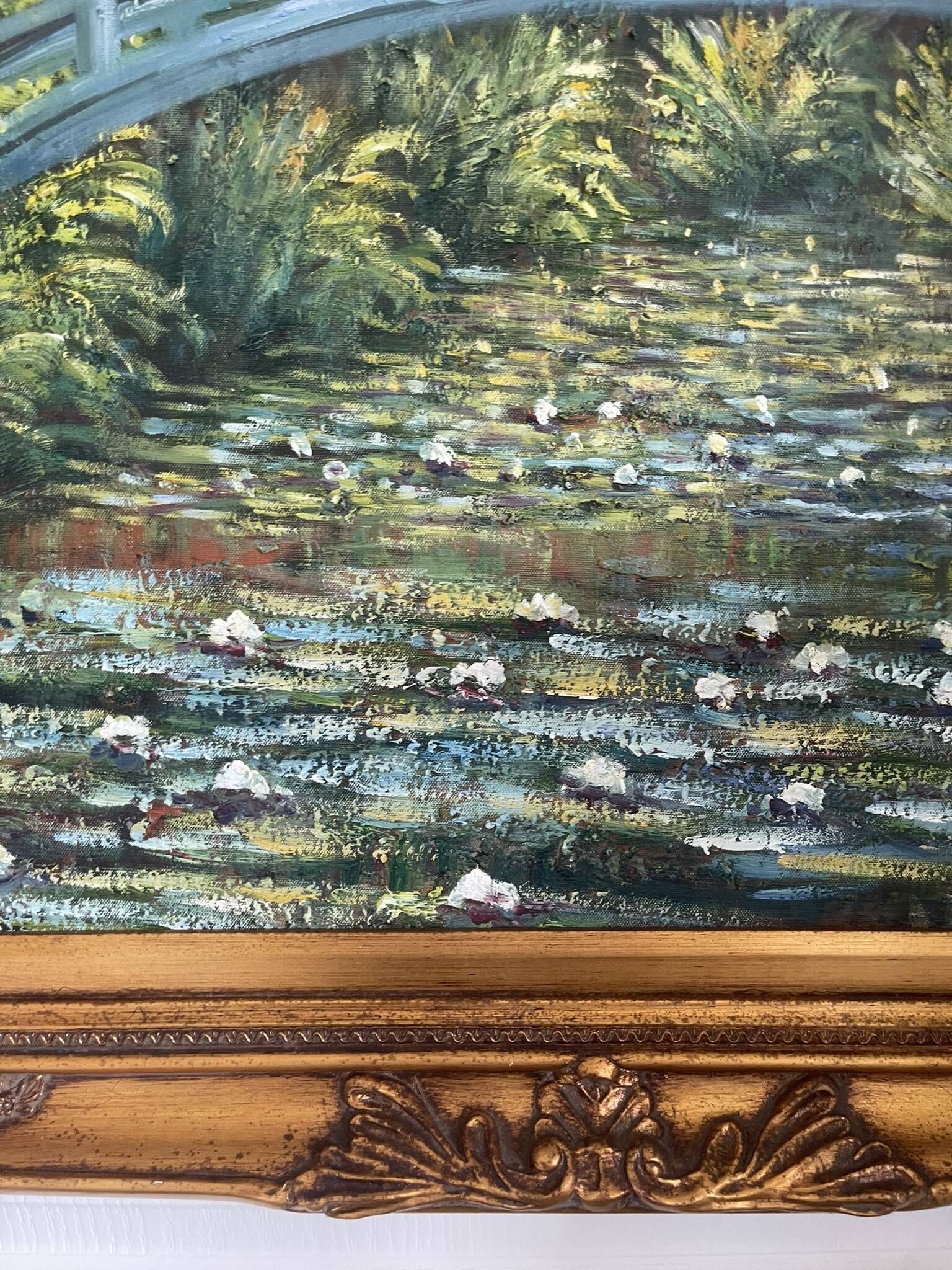 Old oil painting canvas reproduction water lilies japan monet 80x70