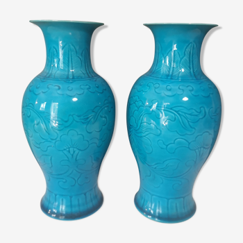 2 vases bleus style Chine hauteur 17cm