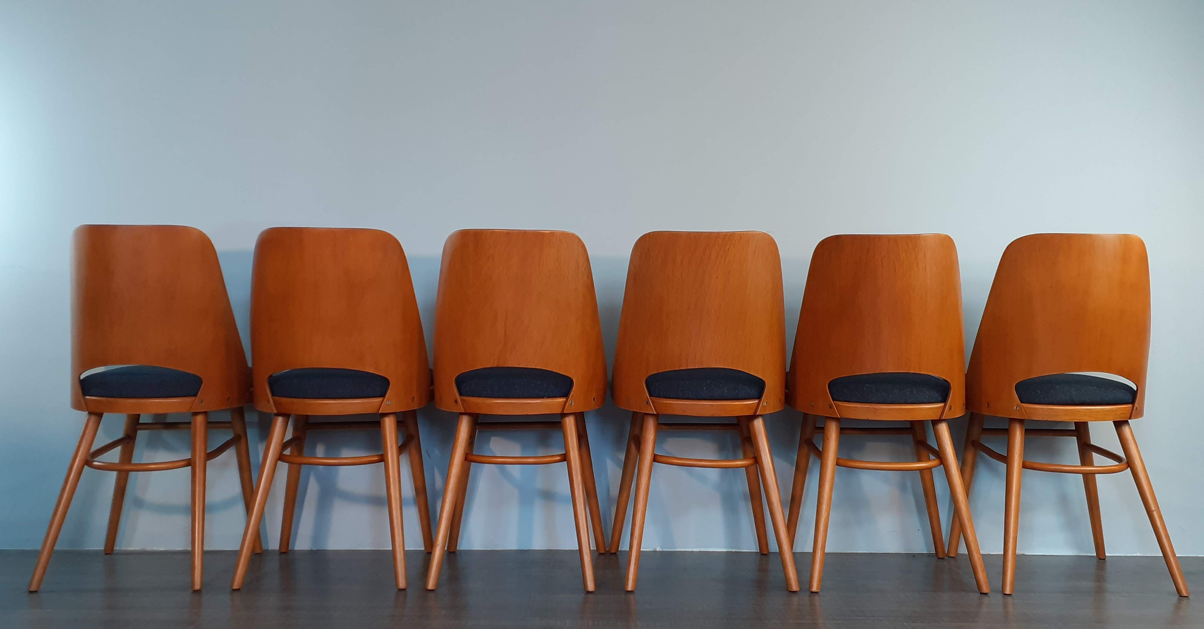 Set of 6 renovated chairs, design Oswald Haerdtl by Ton, Czech, 1960s