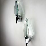 Pair of Veca sconces, Murano blue cut glass & black lucite, Italy, circa 1970s