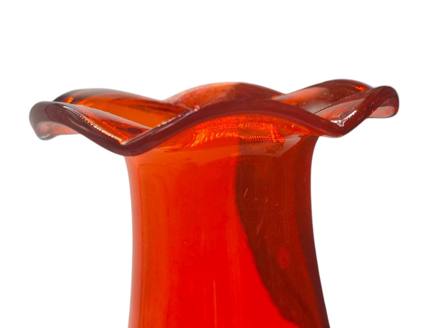 Vintage Murano Hand-Blown Glass Vase – Red with Blue Handles