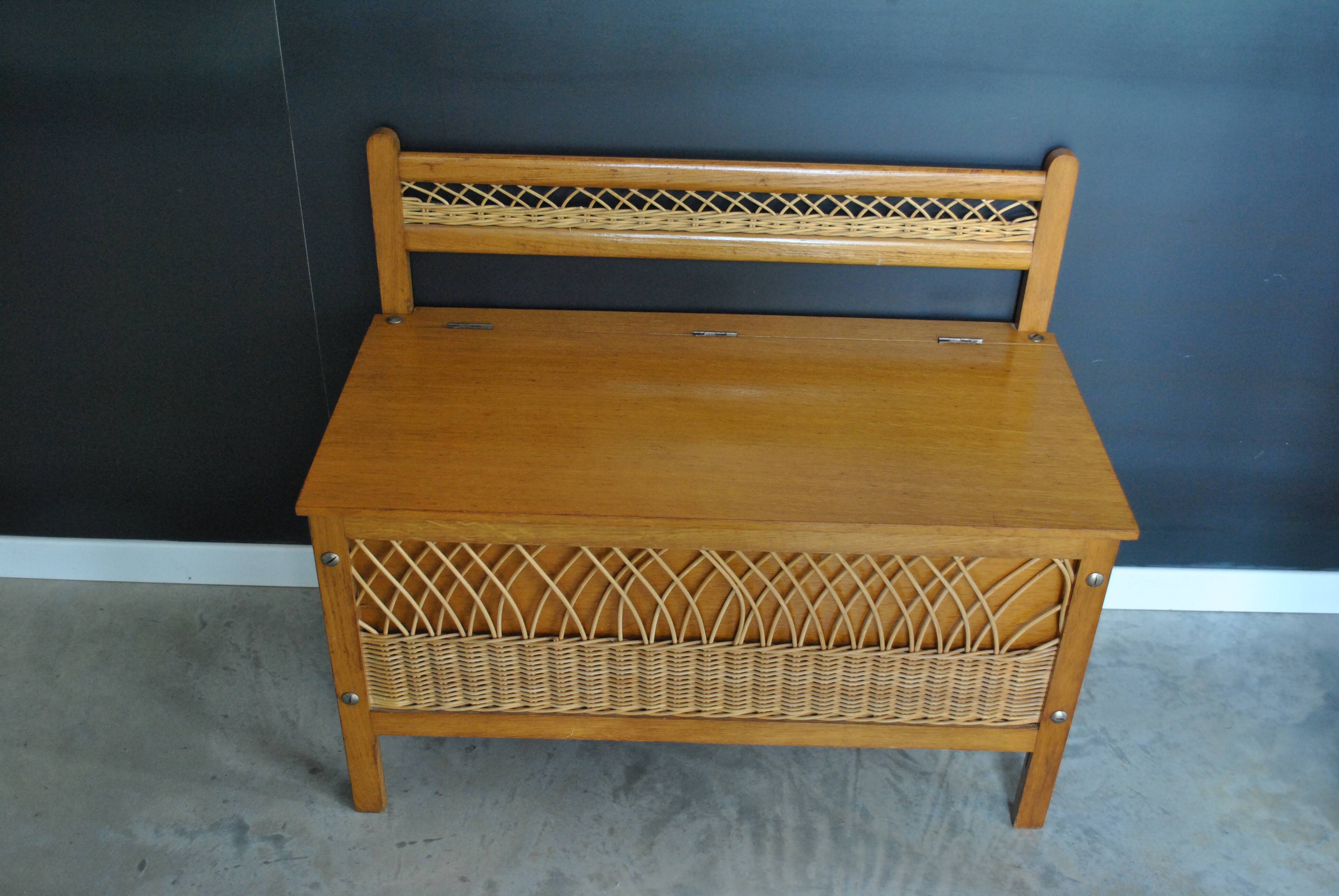 Coffre banc rotin 1960 vintage