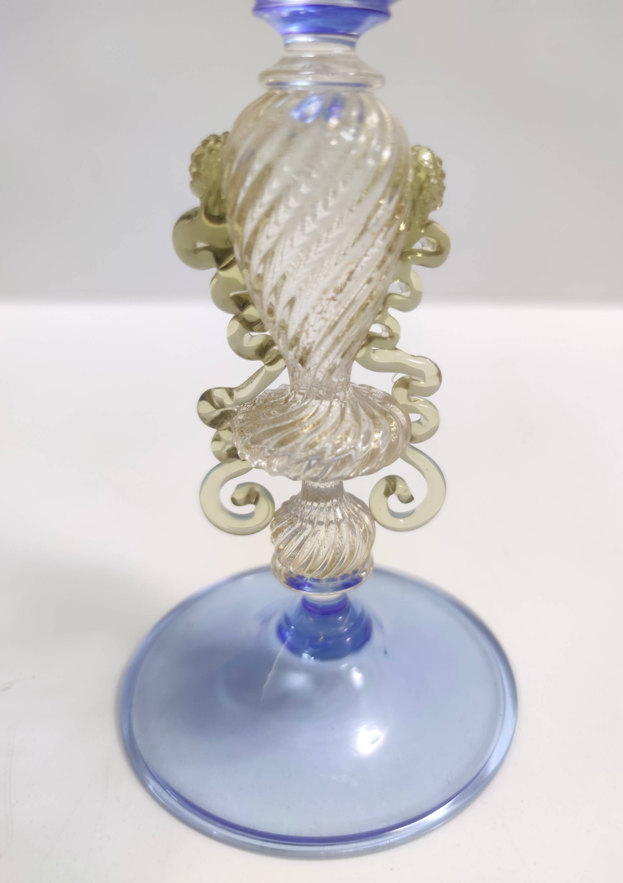 Light Blue Octagonal Murano Glass Goblet "Tipetto", Italy