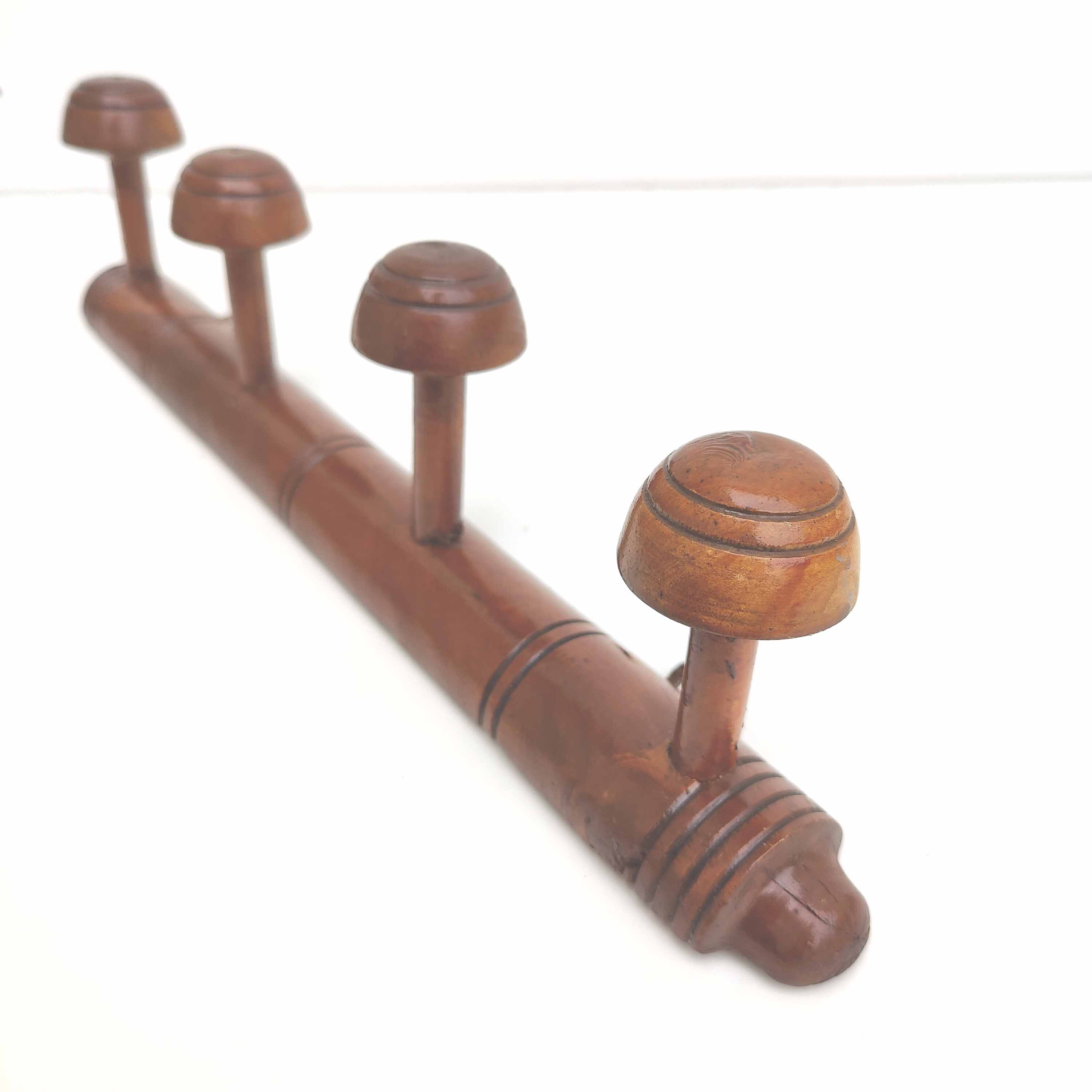 Wooden coat rack bamboo style 4 hooks mushroom shape