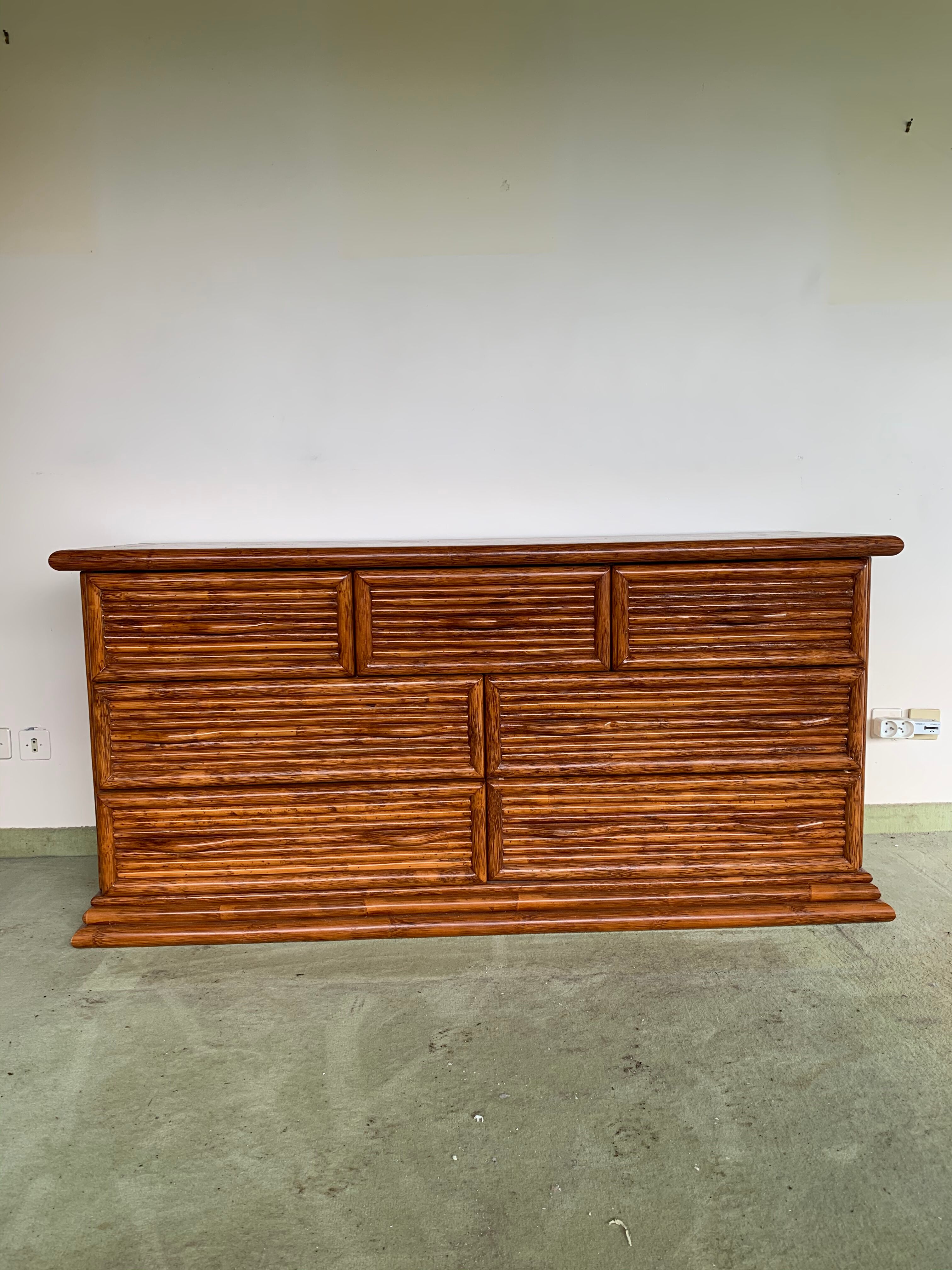Rattan sideboard, Maugrion furniture design 1970