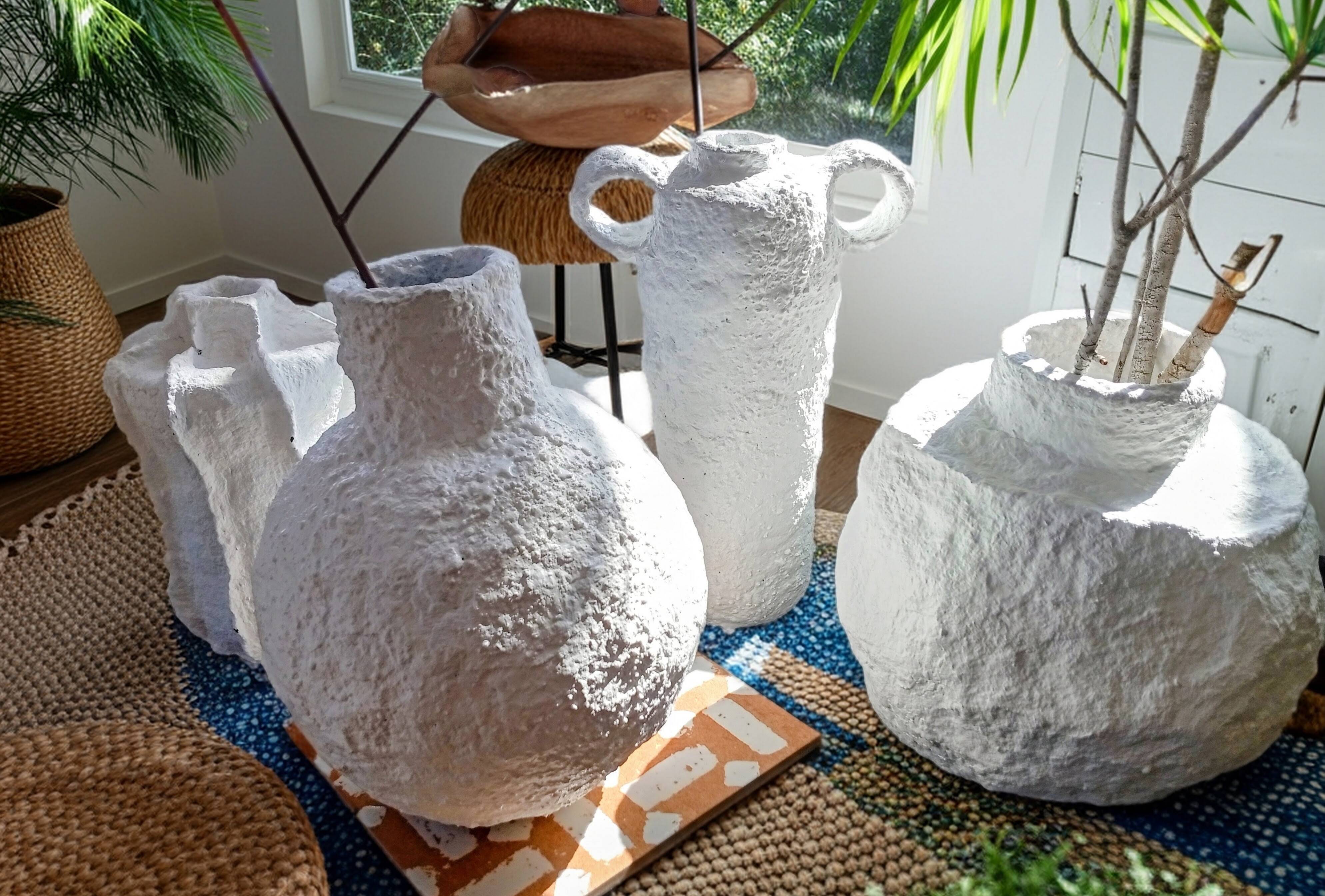 Lot de 4 vases sculpturaux esprit minéral Boho