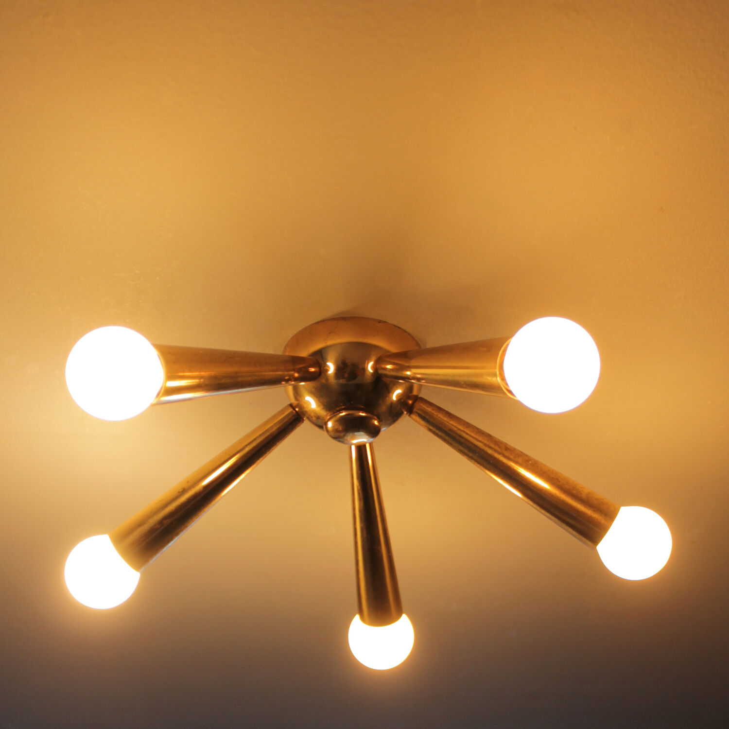 Italian Brass Star Burst Flush Mount in the manner of Arredoluce